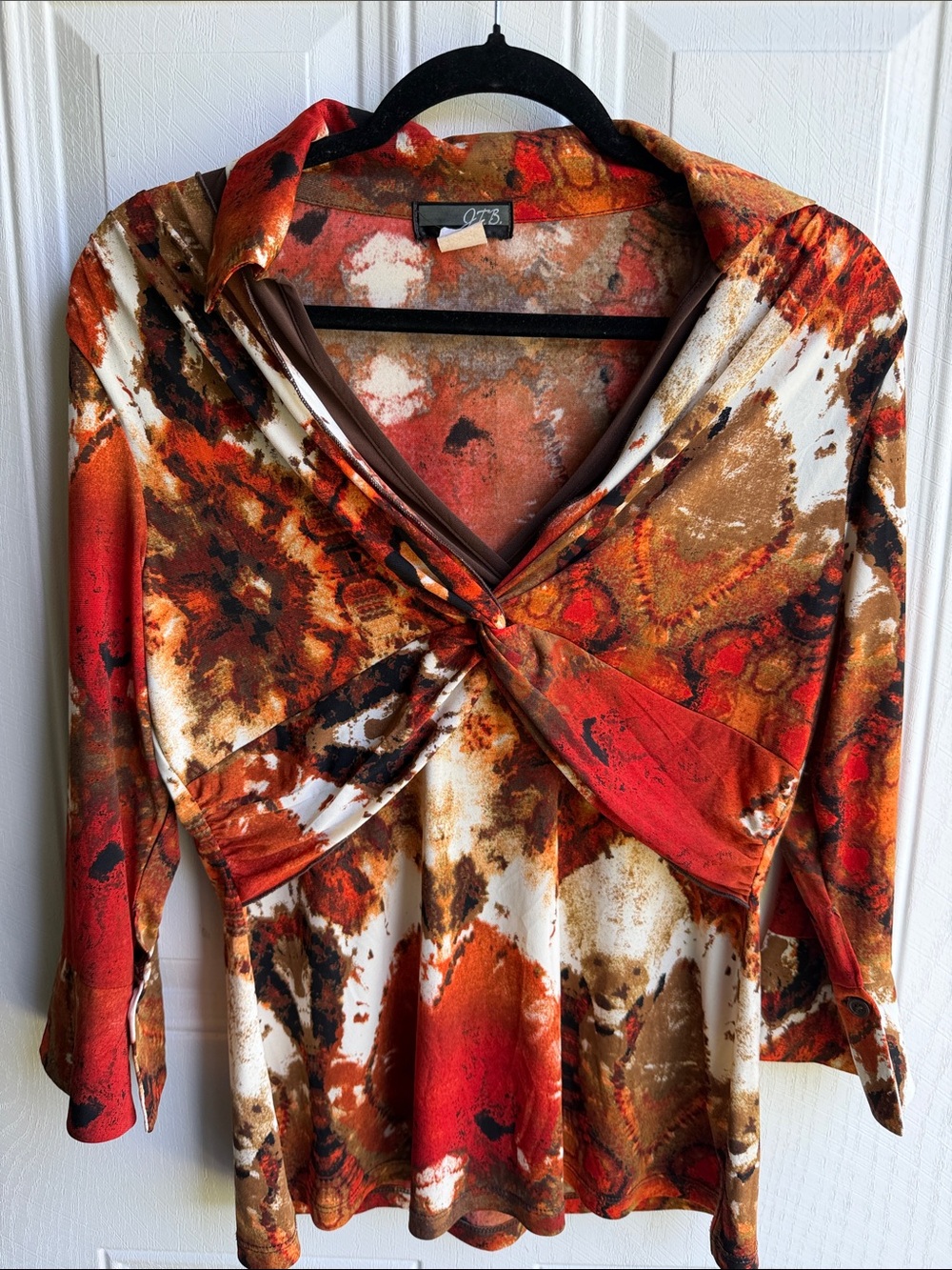 JTB Abstract Y2K Print Twist Blouse Top Woman’s Boho Western Print